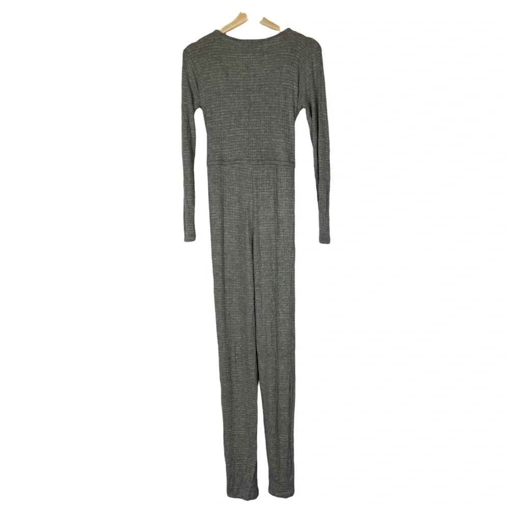 Lulu's Heather Gray Long Sleeve Ribbed Jumpsuit XS - Picture 3 of 7